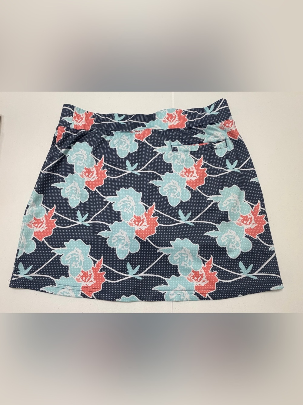 Pebble Beach Floral Golf Skort Size L Athletic Tennis Skirt Navy Blue Teal - Picture 2 of 7
